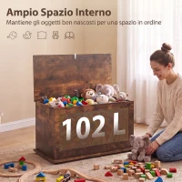 HOMCOM Cassapanca Contenitore 102L con Coperchio di Sicurezza, 80x40x45 cm, Marrone Rustico(m-4)