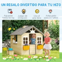 Outsunny Casita Infantil de Juegos Exterior para Niños de 3 -7 Años con Ventanas 2 Jardineras y 1 Banco 113x94x134,5 cm Natural(m-4)