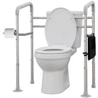 HOMCOM Free Standing Toilet Frame, Height and Width Adjustable Toilet Safety Frame with Arms, 2 Additional Suction Cups, Storage for Elderly, Disabled, Handrail Grab Bar, 136kg Weight Capacity(m-11)