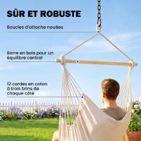 Outsunny Fauteuil suspendu extérieur chaise hamac avec 2 coussins, intérieur et extérieur, en tissu coton mélangé, crème(m-5)