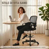HOMCOM Sedia Ufficio Ergonomica Girevole in Rete Traspirante con Anello Poggiapiedi e Altezza Regolabile, Nero(m-4)