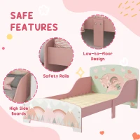 ZONEKIZ Toddler Bed Frame, Kids Dressing Table with Mirror and Stool, Cute Animal Design Kids Bedroom Furniture Set for Ages 3-6 Years, Pink(m-6)