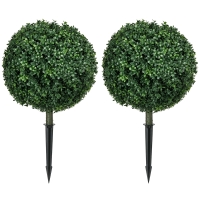 HOMCOM Kunstmatige Buxusboom Duo, Realistisch & Weerbestendig, Onderhoudsvrij, 70 cm Hoog