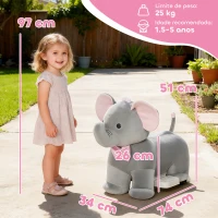 AIYAPLAY Elefante Elétrico com Música Bateria 6V com Toque Suave Rodas Silenciosas de PU e Pedal 74x34x51 cm Cinzento(m-3)