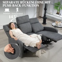 HOMCOM 3-zitsbank, individueel verstelbare rugleuningen, voetensteun, stoffen bekleding, metaal, grijs(m-4)