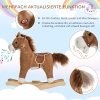 HOMCOM kinderschommel paardpluche bruin 65 x 32,5 x 61 cm met dierengeluiden speelgoed handgrepen(m-5)