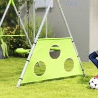 AIYAPLAY Gioco per Bambini 4 in 1 con 2 Altalene da Giardino, Canestro e Porta da Calcio, 215x180x182 cm, Verde e Grigio(m-8)