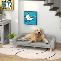 PawHut Canapé pour chien grand lit surélevé pour chien coussin lavable cadre en bois tissu polyester 98 x 67 x 25 cm gris(m-10)
