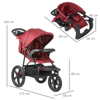 HOMCOM Triciclo Leggero Reclinabile e Pieghevole, Carrozzina per Bambini 6-36 Mesi Fino a 15kg con Portabicchieri, Rosso(m-3)