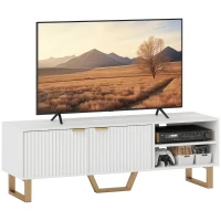 HOMCOM Meuble TV banc TV pour téléviseur jusqu'à 70 pouces - placard à 2 portes cannelées, compartiment ouvert et passe-câbles(m-16)