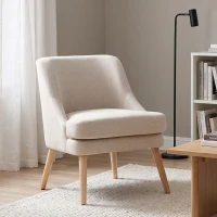 HOMCOM Fauteuil Scandinave Confortable pour Salon et Chambre, Pieds en Bois Massif, Revêtement en Tissu Lin, Beige(m-2)