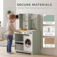 AIYAPLAY Kids Play Kitchen, Pretend Play Toy Kitchen Playset with Stove, Sink, Microwave, 5Pcs Accessories for 3-6 Years, Green(m-6)