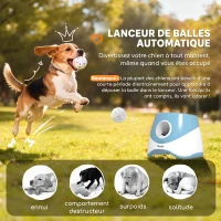 PawHut Lanceur de Balles Automatique avec 3 Balles en ETPU, 3 Réglages de Distance 6m/10m/14m, Intérieur et Extérieur, Bleu(m-4)