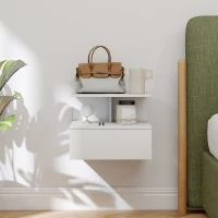HOMCOM Zwevend nachtkastje met lade en open vak, wit, 39,8 x 35 x 31,6 cm(m-7)