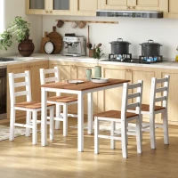 HOMCOM Eetset met eettafel en 4 stoelen, eetkamerset van grenenhout, bruin+wit(m-8)