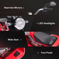 HOMCOM 6V Kids Electric Motorbike 3 Wheels Ride On Toy with Horn Headlights Realistic Sounds for Girl Boy 18 - 36 Months Red(m-6)