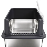 PawHut Set van 2 XL RVS kattenbakken met hoge rand en kap, 60 x 40 x 30 cm, halfopen, incl. 2 scheppen, voor grote katten tot 8 kg(m-10)