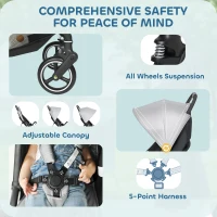 AIYAPLAY Travel Stroller, Lightweight Pushchair, Compact Buggy with Canopy, Basket and Multi-Position Recline, Light Grey(m-7)