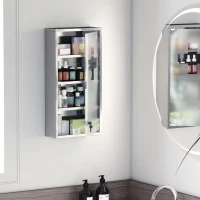 HOMCOM Armoire à Pharmacie 3 étagères 4 Niveaux 30L x 12l x 60H cm Porte Verre trempé Symbole Croix Acier Inoxydable brossé(m-13)