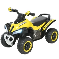 HOMCOM Cuatriciclo Infantil Tipo Quad Todoterreno con Luces Sonidos y Asiento Amplio +18 Meses 67,5x38x44 cm Amarillo y Negro(m-12)