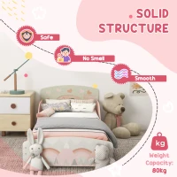 ZONEKIZ Toddler Bed Frame, Kids Dressing Table with Mirror and Stool, Cute Animal Design Kids Bedroom Furniture Set for Ages 3-6 Years, Pink(m-4)