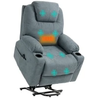 HOMCOM Massagestoel met opsta-hulp seniorenstoel, 8 massagepunten, zijvakken, afstandsbediening, 90L x 101B x 107 cm, grijs(m-11)
