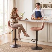HOMCOM Juego de 2 Taburetes Altos de Cocina Giratorios 360° Regulables en Altura con Reposapiés Tapizados en Cuero Sintético(m-2)