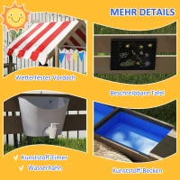 Outsunny Zandbak met Zonbescherming, Speelhuis-Design, met Speelgoed-Set, Behandeld Massief Hout, 124 x 116 x 146 cm, Grijs(m-7)