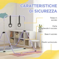HOMCOM Sbarra Ginnastica Artistica per Bambini ad Altezza Regolabile con 2 Anelli, in Acciaio, 148x105x88-128 cm, Viola(m-5)