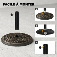 Outsunny Pied de parasol rond 9 kg support parasol résine motif roses pour terrasse piscine Ø 45,5 x 31 cm bronze(m-7)