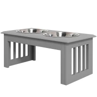 PawHut Honden Voederstation met 2 Roestvrijstalen Bakken, Antislip, 58,4x30,5x25,4cm, Grijs(m-10)
