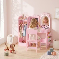 AIYAPLAY Coiffeuse pour Enfants avec Tabouret et Miroir Lumineux à 2 Couleurs en Acrylique, Coiffeuse Bureau Fille 3-8 Ans, Rose(m-11)