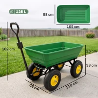 Outsunny Carrello da Giardino 125L in Acciaio e PP con Vasca ribaltabile e Maniglia, 118x58x102 cm, Verde(m-3)