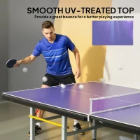 SPORTNOW 9 ft Folding Ping Pong Table Top for Billiard Tables, Table Tennis Conversion Top with Net, Foam Padding, Blue(m-5)