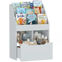 HOMCOM Bibliothèque étagère Multi-Rangement 3 étagères 2 niches Grand tiroir en bois Gris(m-11)