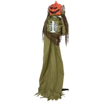 HOMCOM Geanimeerd pop-up pompoen-skelet, 173 cm, griezelige Halloween-decoratie met licht, geluid- en aanraakactivatie(m-14)