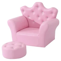 HOMCOM Children Kids Sofa Set Armchair Chair Seat with Free Footstool PU Leather for Girls 58L x 40.5W x 49H cm Pink(m-11)