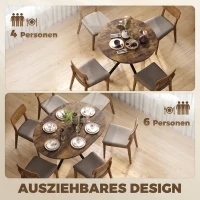 HOMCOM Uitschuifbare eettafel voor 4-6 personen, industriële keukentafel met stalen X-poten, rustiek bruin(m-4)