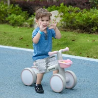 AIYAPLAY Bicicleta sin Pedales para Niños de 12-36 Meses con Asiento Ajustable Cesta y 4 Ruedas Silenciosas 56x27x39 cm Rosa(m-2)