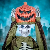 HOMCOM Geanimeerd pop-up pompoen-skelet, 173 cm, griezelige Halloween-decoratie met licht, geluid- en aanraakactivatie(m-10)