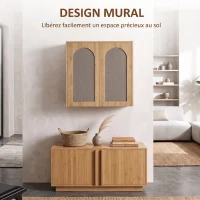 HOMCOM Armoire murale de salle de bain bohème avec 2 portes effet rotin à fermeture douce et étagère réglable, chêne(m-7)