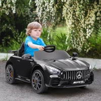 AIYAPLAY Elektro-Kinderauto, Mercedes, 3-5 km/h, Fernbedienung, Licht & Musik, Schwarz(m-10)