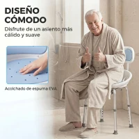 HOMCOM Silla Ducha Personas Mayores con Protectores Laterales Respaldo Antideslizantes Altura Regulable Carga 136 kg Azul(m-5)