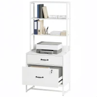 HOMCOM Mueble Archivador con Estantería 2 Cajones Encimera para Impresora Cerradura para A4 Letter Legal Blanco(m-11)