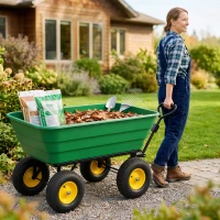 Outsunny Carrello da Giardino 125L in Acciaio e PP con Vasca ribaltabile e Maniglia, 118x58x102 cm, Verde(m-10)