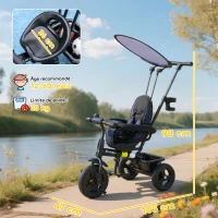 HOMCOM Tricycle Enfants Pare-Soleil Pliable Canne Amovible Benne Rangement 105 x 47 x 98 cm Acier Bleu et Noir(m-3)