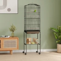 PawHut Cage à oiseaux sur pied volière oiseaux sur roulettes toit ouvrant 3 perchoirs étagère inférieure 46,5x36x157cm noir(m-11)