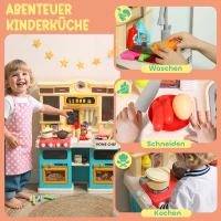 AIYAPLAY Spielküche mit fließendem Wasser, 85-teiliges Zubehör, elektrischer Wasserhahn, Lichter, Geräusche, für Kinder von 3-6 Jahren, Kunststoff, Grün(m-6)