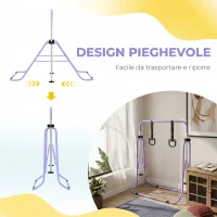 HOMCOM Sbarra Ginnastica Artistica per Bambini ad Altezza Regolabile con 2 Anelli, in Acciaio, 148x105x88-128 cm, Viola(m-6)