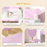 AIYAPLAY Set Scrivania per Bambini con Cassetto e Sedia con Schienale a Orsetto, Età 3-8 Anni, Rosa(m-6)